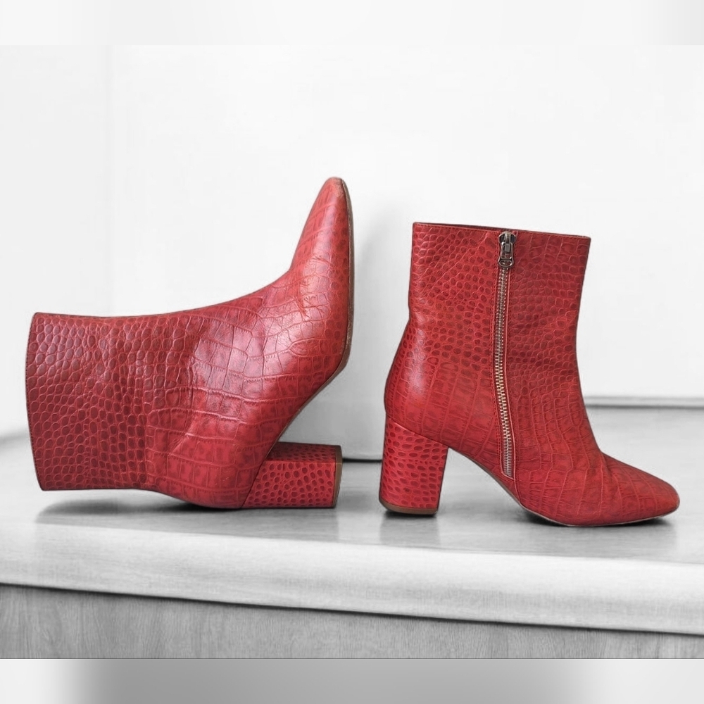 LMS The Susie Red Leather Zip Closure Boots Women's Size 9